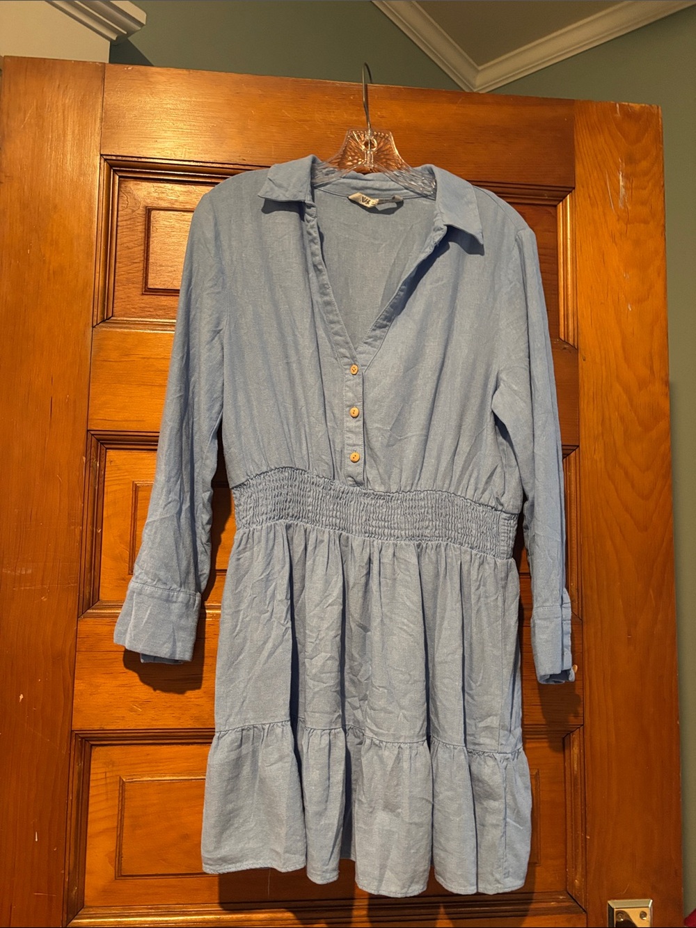 Zara Light Blue Tiered Linen Blend Mini Dress